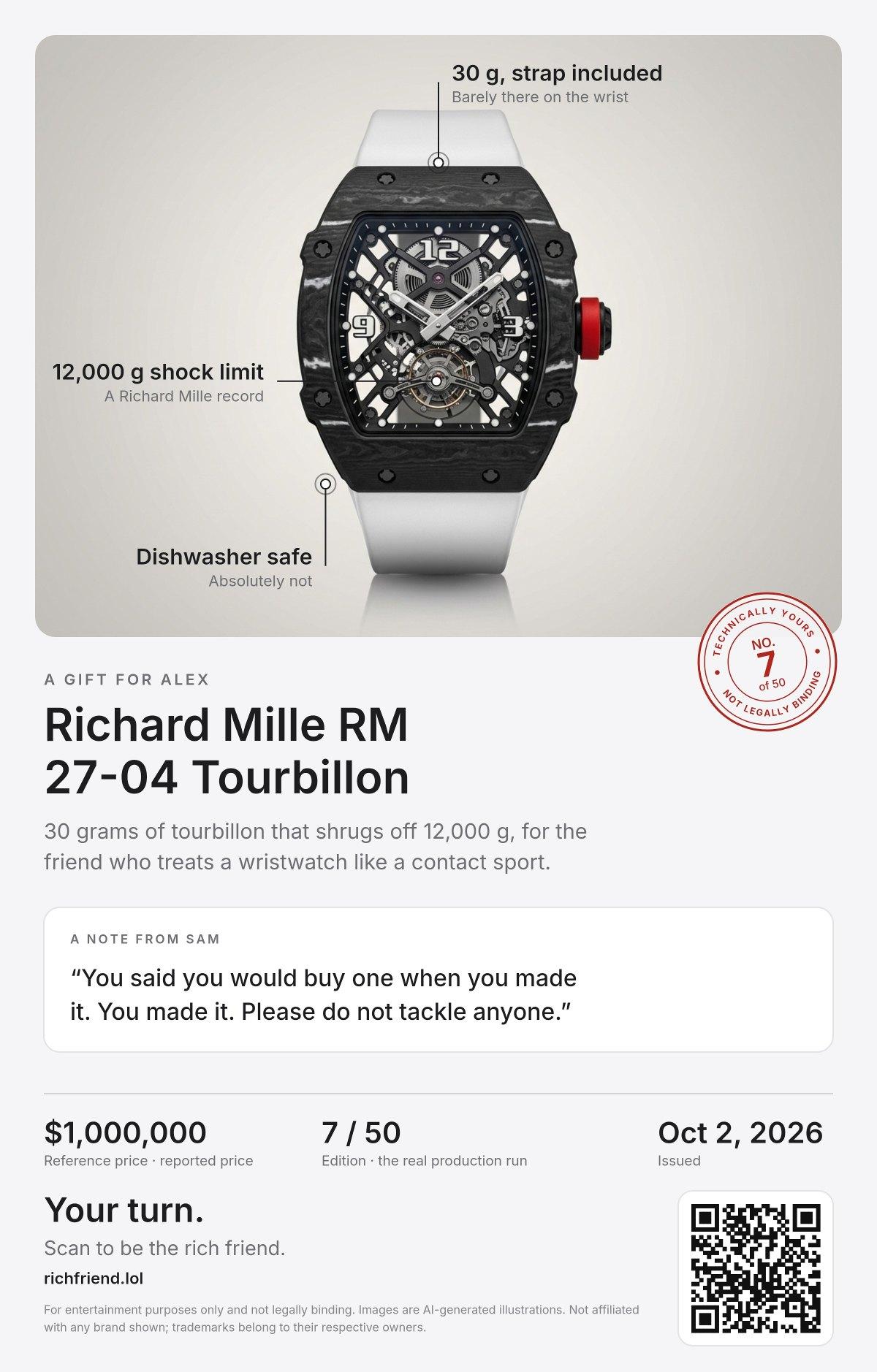 A sample certificate for Richard Mille RM 27-04 Tourbillon
